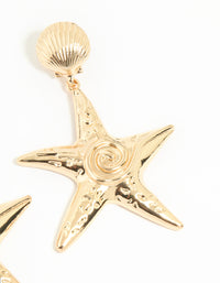 Gold Starfish & Shell Stud Earrings - link has visual effect only