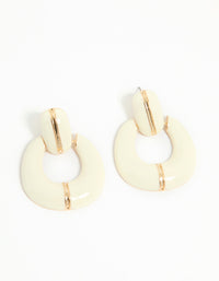 Gold White Acrylic Doorknocker Stud Earrings - link has visual effect only