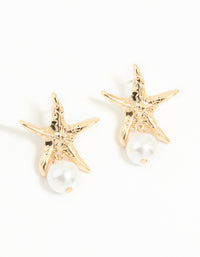 Gold Pearl Starfish Drop Earrings - link has visual effect only