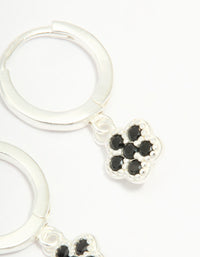 Sterling Silver Black Cubic Zirconia Flower Huggie Earrings - link has visual effect only