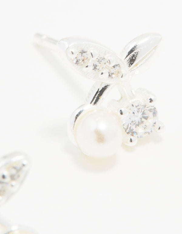 Sterling Silver Cubic Zirconia Cherry Stud Earrings