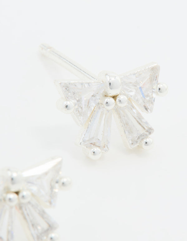 Sterling Silver Cubic Zirconia Bow Stud Earrings