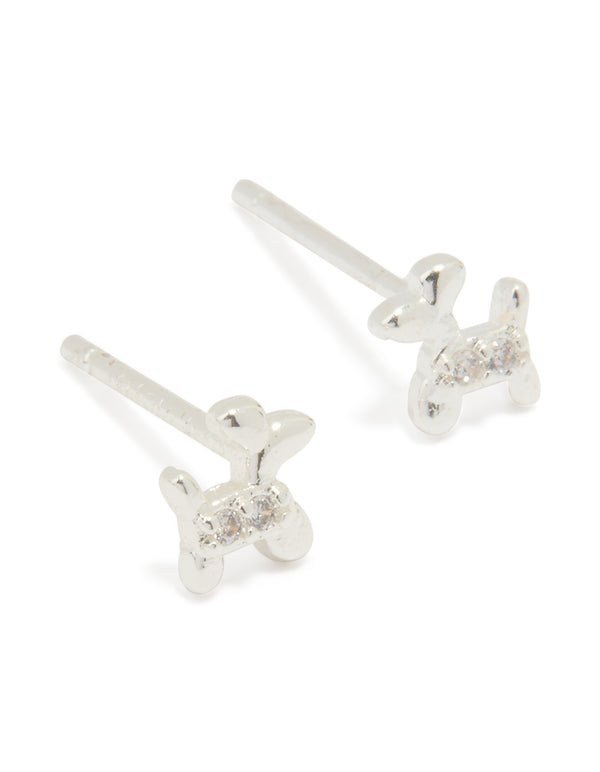 Sterling Silver Cubic Zirconia Balloon Dog Stud Earrings
