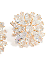 Gold Cubic Zirconia Statement Flower Stud Earrings - link has visual effect only