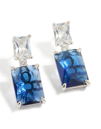 Silver Blue Cubic Zirconia Rectangle Stud Earrings - link has visual effect only