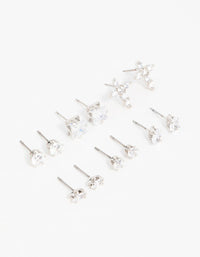 Silver Classic Cubic Zirconia Cross Stud Earrings 6-Pack - link has visual effect only