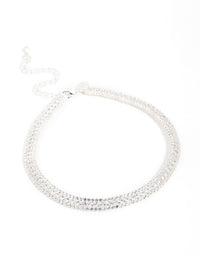 Silver Cubic Zirconia Thick Cupchain Choker Necklace - link has visual effect only