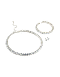 Silver Cubic Zirconia Navette Tennis Set - link has visual effect only