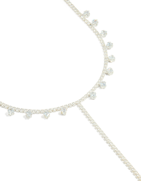 Silver Cubic Zirconia Square Drop Y-Necklace