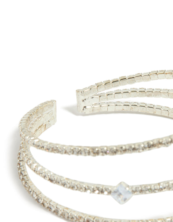 Silver Cubic Zirconia Layered Bangle