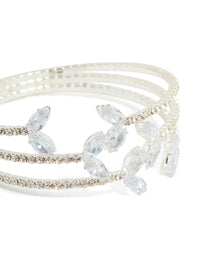 Silver Cubic Zirconia Fishtail Trio Layered Bangle - link has visual effect only
