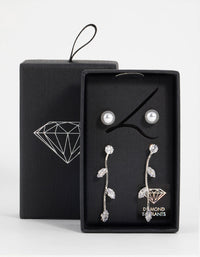 Silver Pearl & Cubic Zirconia Vine Drop Earrings 2-Pack - link has visual effect only