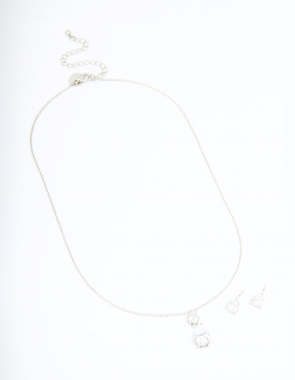Silver Cubic Zirconia Classic Teardrop Earrings & Necklace Set