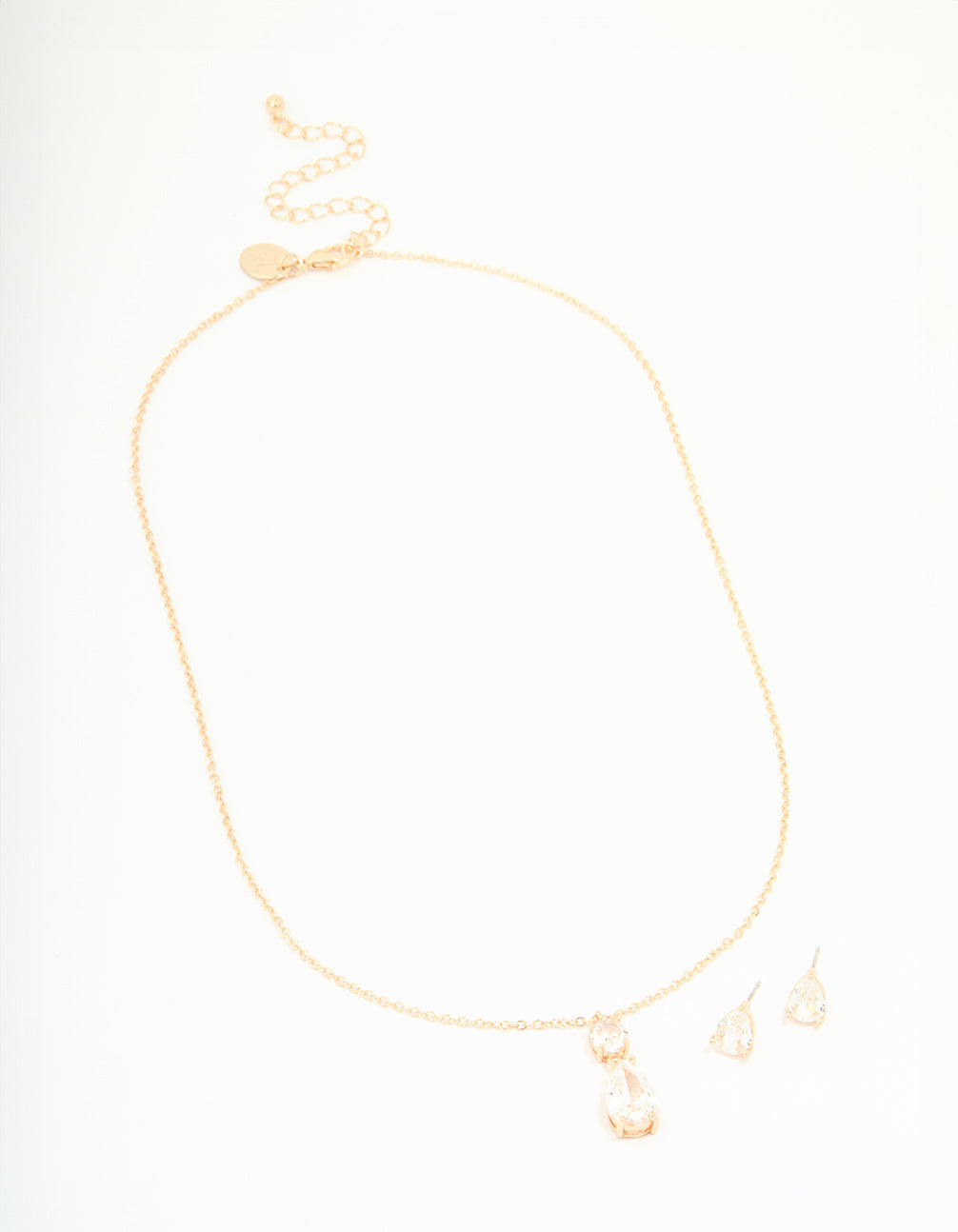 Gold Cubic Zirconia Classic Teardrop Earrings & Necklace Set
