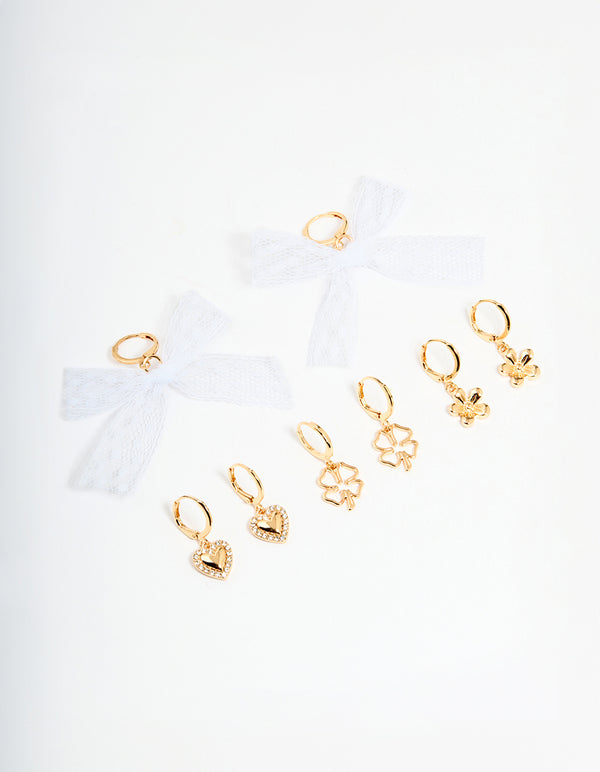 Gold White Bow & Clover Shoe Charms Pack