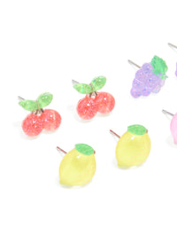Kids Silver Juicy Fruit Stud Earrings 6-Pack - link has visual effect only