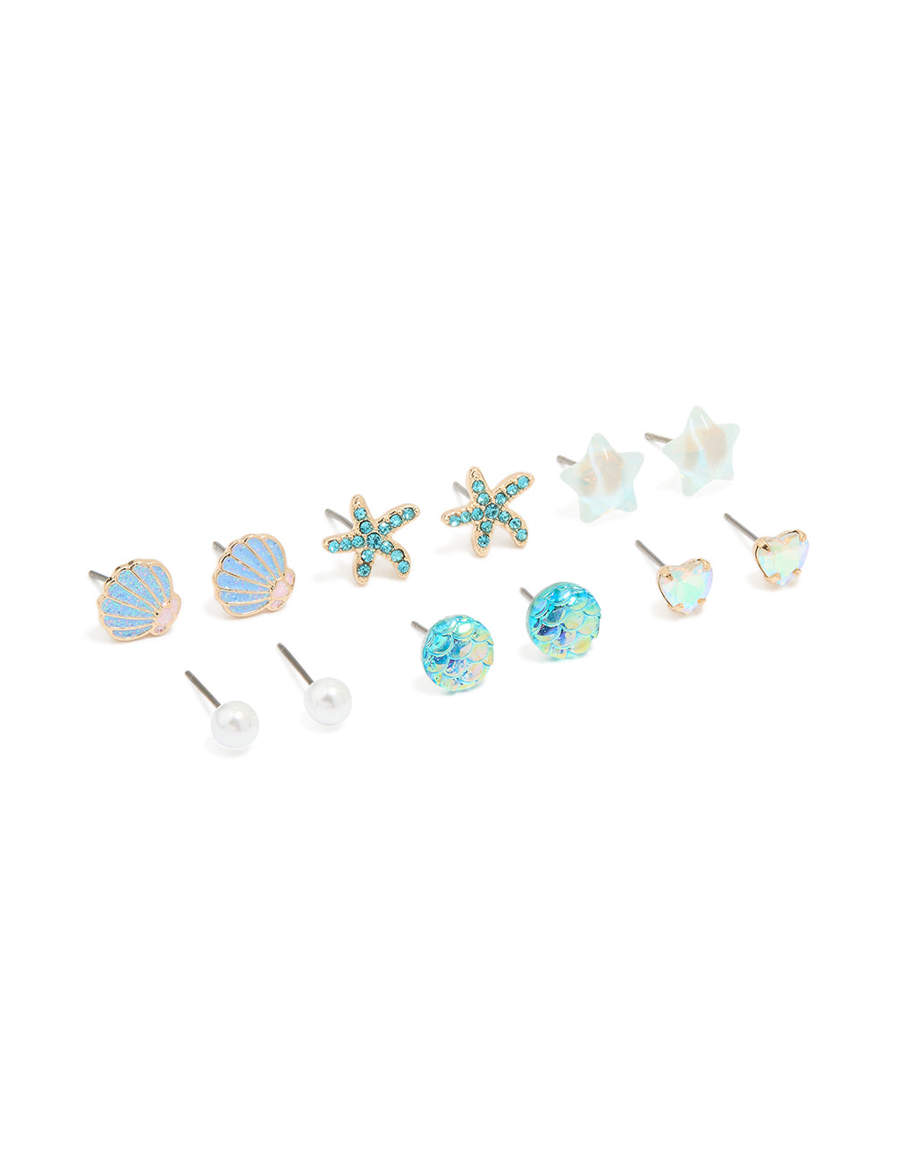 Kids Glitter Gold Sea & Starfish Stud Earrings 6-Pack
