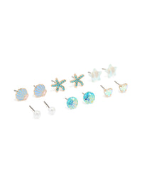 Kids Glitter Gold Sea & Starfish Stud Earrings 6-Pack - link has visual effect only