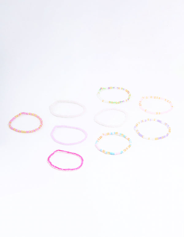 Kids Pastel & Vibrant Beaded Stretch Bracelets 9-Pack