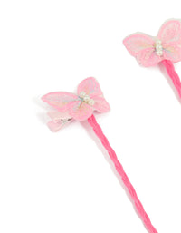 Kids Pink Faux Hair Fabric Butterfly Clips 2-Pack - link has visual effect only