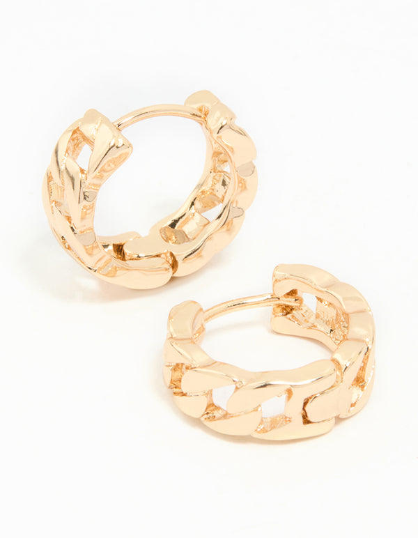 Gold Thick Chain Huggie Earrings
