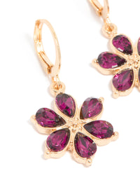 Gold Red Diamante Flower Hoop Earrings - link has visual effect only