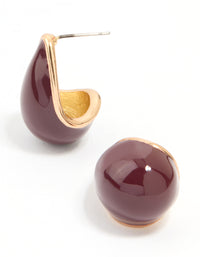 Gold Red Enamel Chunky Teardrop Hoop Earrings - link has visual effect only