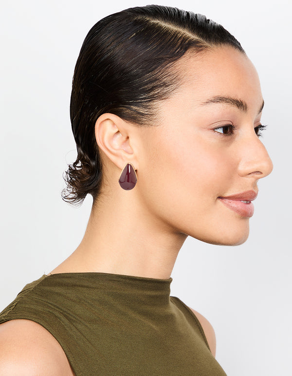 Gold Red Enamel Chunky Teardrop Hoop Earrings