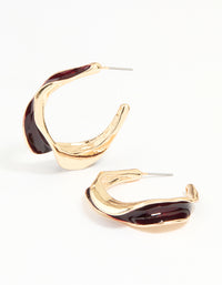 Gold Red Enamel Organic Hoop Earrings - link has visual effect only