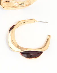 Gold Red Enamel Organic Hoop Earrings - link has visual effect only