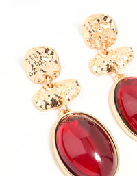 Gold Red Stone Molten Triangular Round Drop Earrings - link has visual effect only