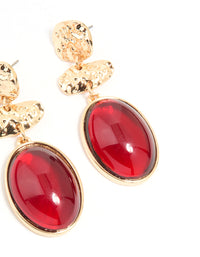 Gold Red Stone Molten Triangular Round Drop Earrings - link has visual effect only