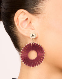 Gold Red Threaded Wheel Drop Earrings - link has visual effect only