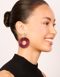 Gold Red Threaded Wheel Drop Earrings - link has visual effect only