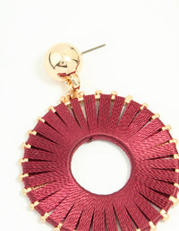 Gold Red Threaded Wheel Drop Earrings - link has visual effect only
