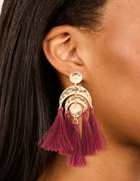 Gold Red Molten Rainbow Shaped Tassel Earrings - link has visual effect only