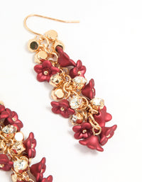 Gold Red Flowers Chain Drop Earrings - link has visual effect only