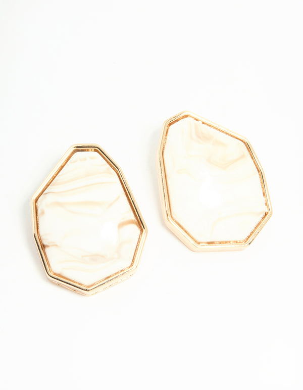 Gold Geometric Stone Stud Earrings