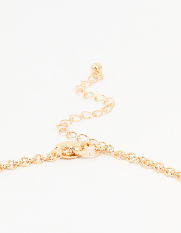 Gold Red Large Stone & Tube Necklace