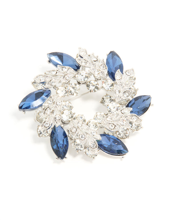 Silver Diamante Wreath Brooch