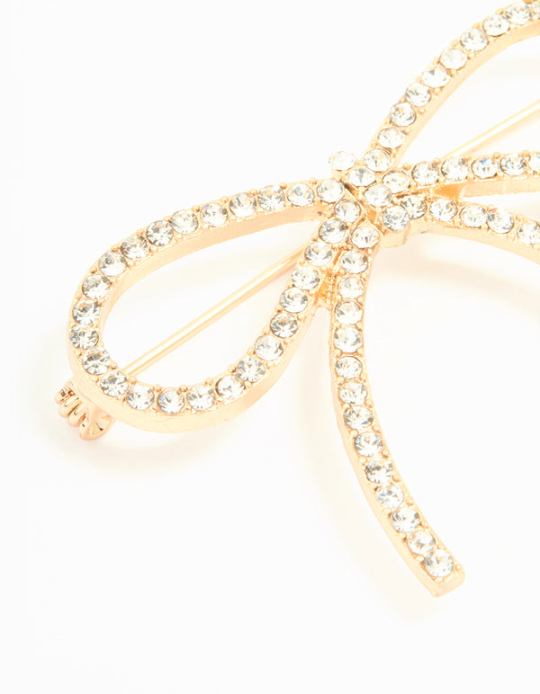Gold Diamante Bow Brooch