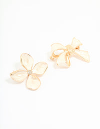 Gold Bow & Flower Brooches 2-Pack - link has visual effect only