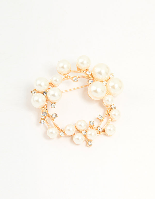 Gold Pearl Wreath Brooch