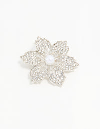 Silver Diamante Pearl Floral Brooch - link has visual effect only