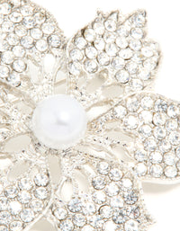 Silver Diamante Pearl Floral Brooch - link has visual effect only