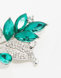 Silver Green Diamante Leaf Brooch - link has visual effect only