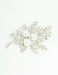 Silver Pearl Diamante Leaf Brooch - link has visual effect only
