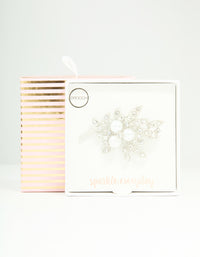 Silver Pearl Diamante Leaf Brooch - link has visual effect only