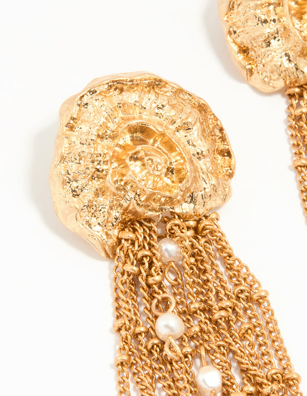 Gold Pearl Chain Drop Earrings