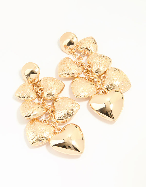 Gold Hearts Drop Earrings